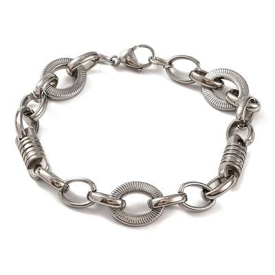 Tarnish Resistant 201 Stainless Steel Column & Oval Link Chain Bracelets