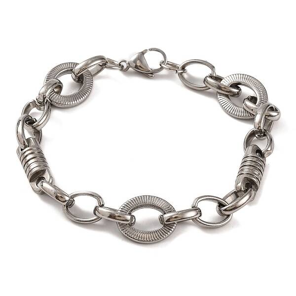 Tarnish Resistant 201 Stainless Steel Column & Oval Link Chain Bracelets