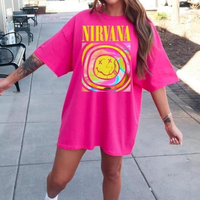 Outfit Y2K Nirvana Shirt Nirvana Preppy 90’s Utero Nirvana Tour Album Unisex Hot Pink Vintage Rock Band Oversized Merch Shi...