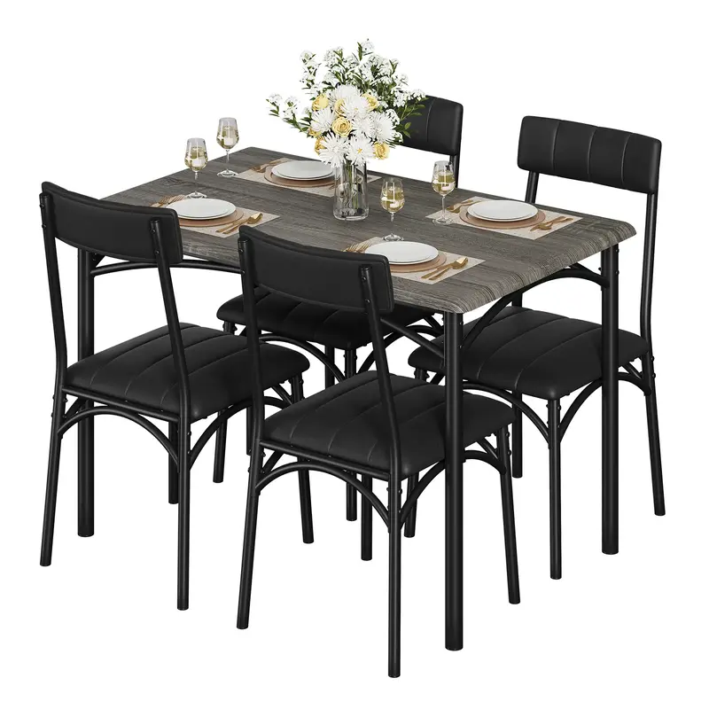 Garvee Dining Table Set for 4, Kitchen Table with 4 Upholstered Chairs, Wood Rectangular Dining Table and Chairs Set, for Sma...