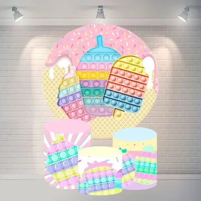 Aperturee Ice Cream Pop It Theme Circle Happy Birthday Backdrop | Circle Party Backdrop | Birthday Backdrop Ideas | Birthday ...