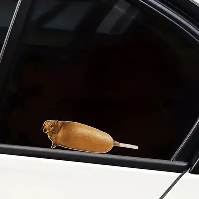 Creative Cartoon Hot Dog Design Sticker, Animal Cute Dog Decorative Sticker For Car Window Bumper Truck Motorcycle