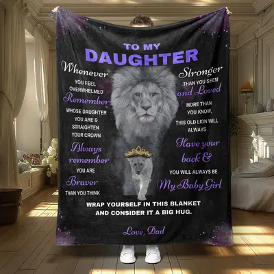 Lion & Letter To Daughter Pattern Blanket, 1/2 Counts Soft Throw Blanket, Air-conditioned Room Blanket, Warm Nap Blanket for ...