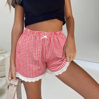 Boxer Shorts 2025 Summer Gingham Pajama Shorts Casual Lounge Y2K Lace Trim Beach Bottoms