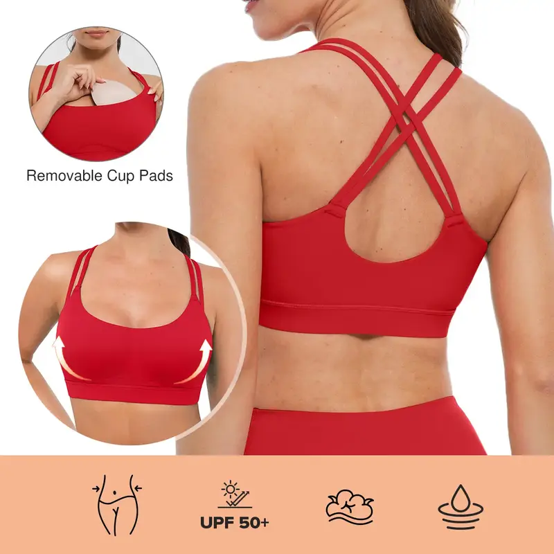 BRXL Strappy Sports Bras for Women High Support Criss-Cross Back Padded with Removable Cups Yoga Workout Activewear UPF 50+ S...