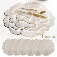 Flower Pattern Placemat, 6 Counts/set Heat-resistant Non Slip Table Mat, Waterproof Placemat, Reusable Placemat for Home Kitc...