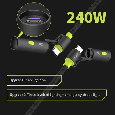 Arc ignition data cable camping LED light fast charging 240W charging cable, 5-foot 240W USB-C charging cable, can quickly ch...