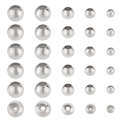 30Pcs 5 Style 202 Stainless Steel Beads