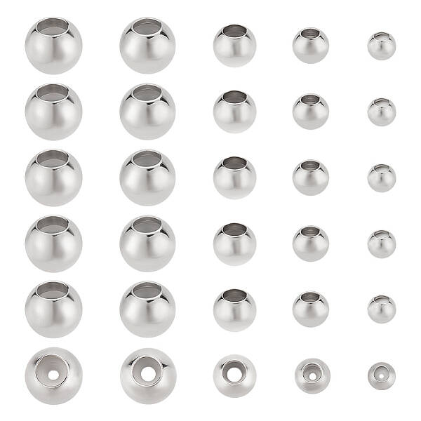 30Pcs 5 Style 202 Stainless Steel Beads