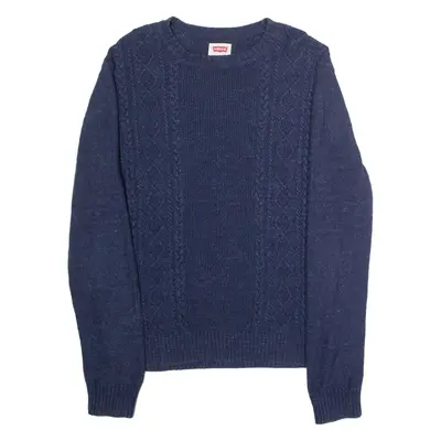 LEVI'S Mens Jumper Blue Crew Neck Cable Knit L