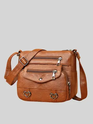 Women's Fashionable Heart Decor Crossbody Bag, Gifts for Her, Vintage Multi Pockets Shoulder Bag for Daily Used, Casual Pu Le...