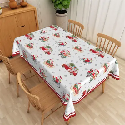 Santa Bus Sleigh White Repeat Christmas Tablecloth - Aperturee