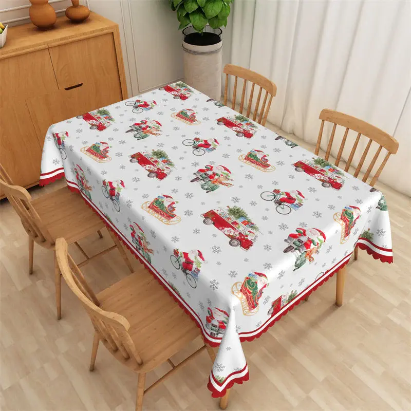 Santa Bus Sleigh White Repeat Christmas Tablecloth - Aperturee