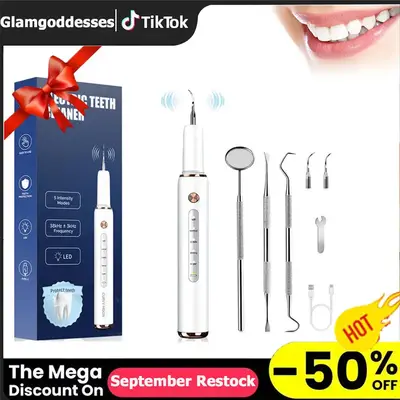 Rechargeable Ultrasonic Electric Teeth Cleaning with Replacement Heads, Dental Scaler&Oral Irrigator for Home, Tartar Remover...