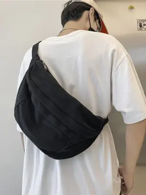 Men's Large Capacity Crossbody Bag, Nylon Zipper Belt Bag, Plain Zipper Bum Bag, Solid Color Chest Bag, Chest Bag for Work & ...