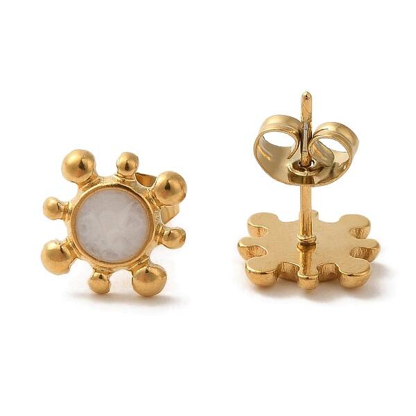 Ion Plating(IP) 304 Stainless Steel Flower Stud Earrings