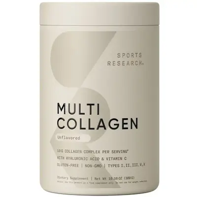 Sports Research Multi Collagen Protein Powder (Type I, II, III, V, X) with Hyaluronic Acid + Vitamin C - 5 Types of Food Base...