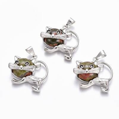 Natural Unakite Kitten Pendants