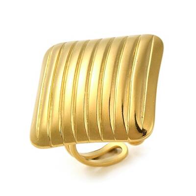 Ion Plating(IP) 304 Stainless Steel Stripe Rhombus Open Cuff Ring for Women