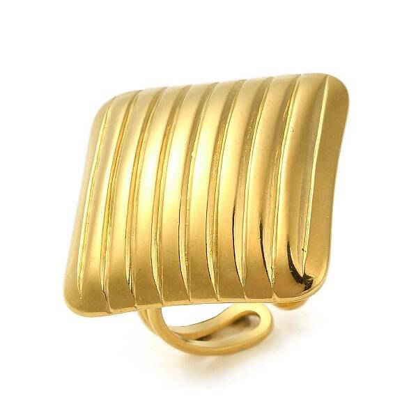 Ion Plating(IP) 304 Stainless Steel Stripe Rhombus Open Cuff Ring for Women