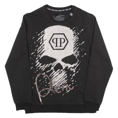 PHILIPP PLEIN Skull Rhinestones Womens Sweatshirt Black M