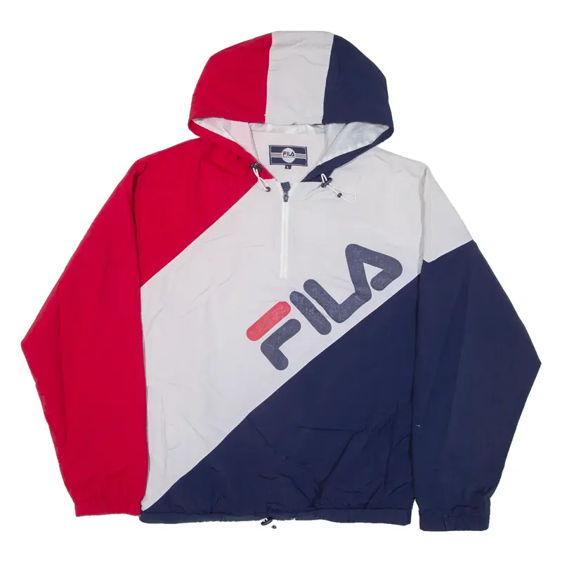 FILA Mens Anorak Jacket Blue Nylon Hooded Colourblock L