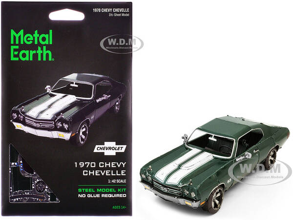 Model Kit 1970 Chevrolet Chevelle SS Green with White Stripes (Challenging Difficulty) Steel Model by Metal Earth