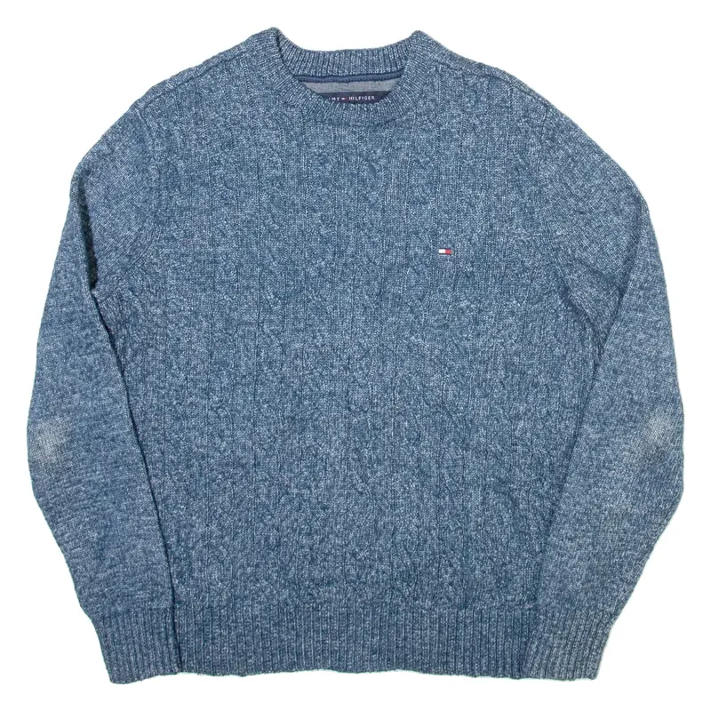 TOMMY HILFIGER Mens Jumper Blue Cable Knit XS