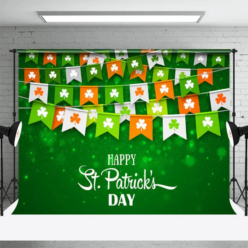 Clover Flags Green Happy St Patricks Day Backdrop - Aperturee