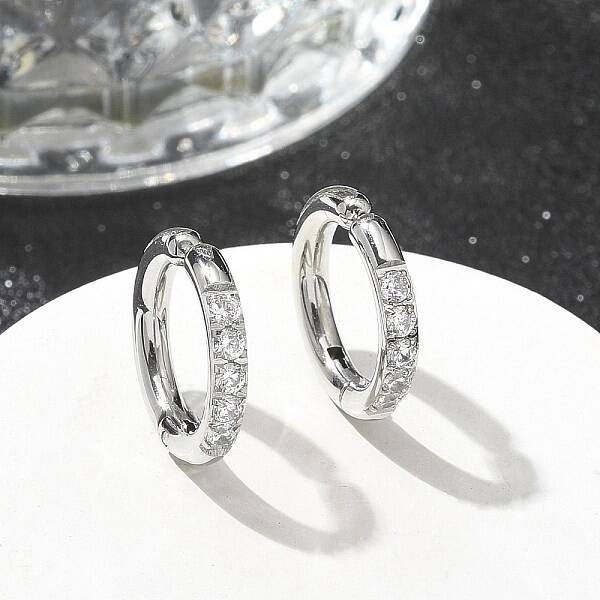 304 Stainless Steel Micro Pave Clear Cubic Zirconia Cuff Earrings