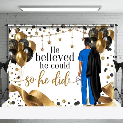 He Believed He Could Balloon Boy Graduation Backdrop - Aperturee
