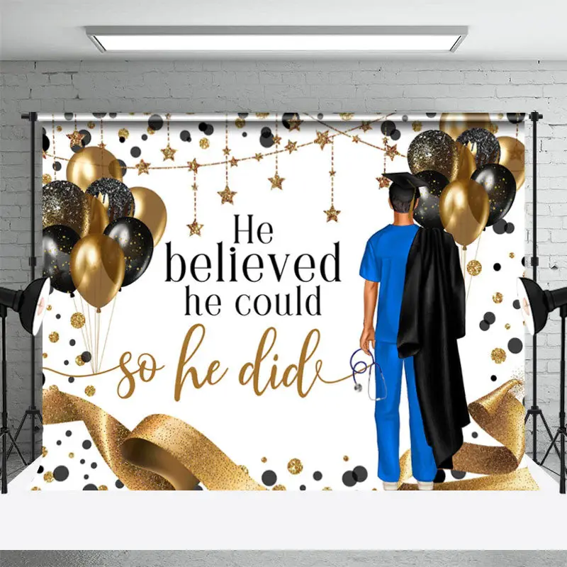 He Believed He Could Balloon Boy Graduation Backdrop - Aperturee