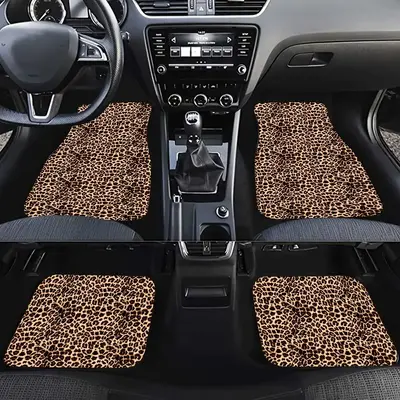 Leopard-print Car Floor Mat, Car Front & Rear Floor Mat, Car Floor Anti-slip Mats, Car Interior Decoration Accessories for Wo...