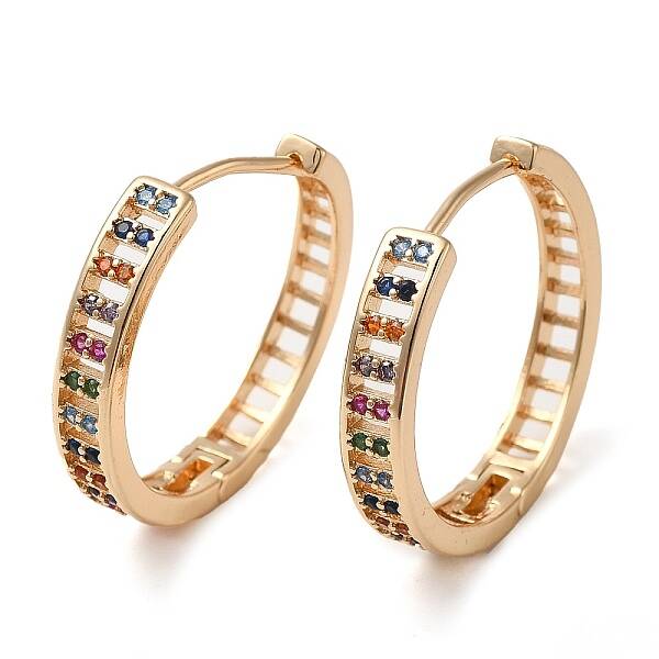 Brass Micro Pave Colorful Cubic Zirconia Hoop Earrings for Women