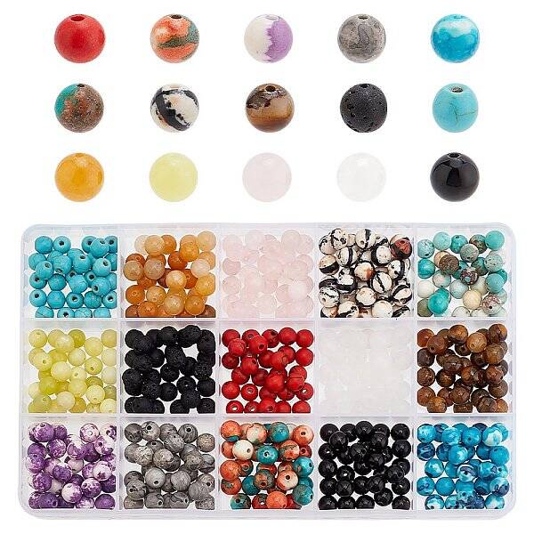 450Pcs 15 Styles Natural & Synthetic Mixed Gemstone Beads