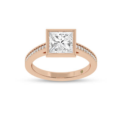 Lyra Pavé Set Half Coverage Bezel Princess Cut Lab Grown Diamond Engagement Ring | 14K Rose Gold 1 5/8 CT. TW.