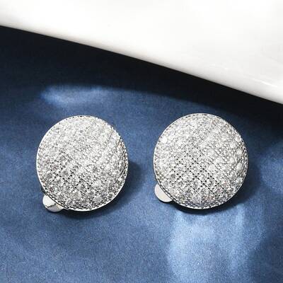 Half Round Brass Micro Pave Clear Cubic Zirconia Clip-on Earrings