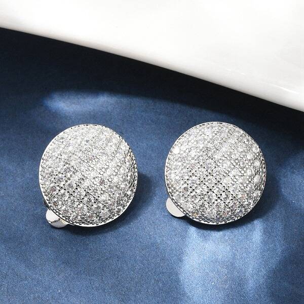 Half Round Brass Micro Pave Clear Cubic Zirconia Clip-on Earrings