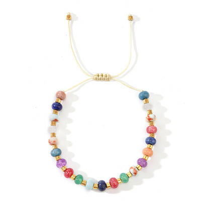 Natural Mixed Stone Rondelle Braided Bracelets for Women