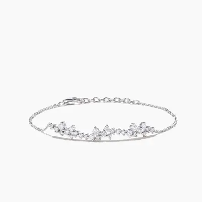 Round Cut Moissanite Cluster Bracelet 14K White Gold Wedding Bracelet