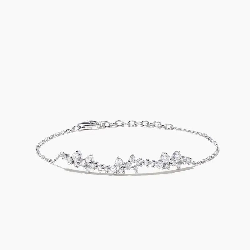 Round Cut Moissanite Cluster Bracelet 14K White Gold Wedding Bracelet
