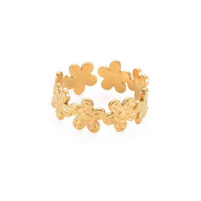 Ion Plating(IP) 304 Stainless Steel Flower Wrap Open Cuff Ring for Women