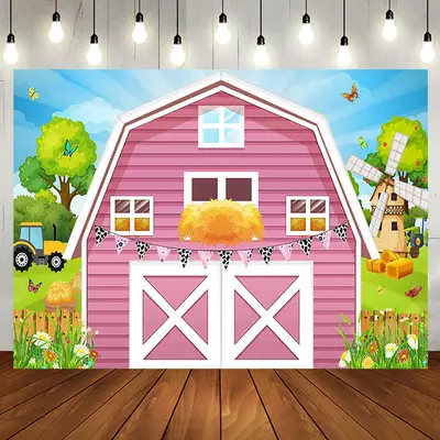 Aperturee Rural Pink Barn Door Farm Happy Birthday Backdrop | Custom Birthday Backdrops | Happy Birthday Backdrop | Name Back...