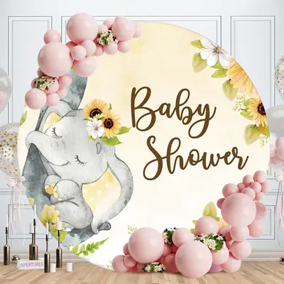 Aperturee Elephant And Sunflower Circle Baby Shower Backdrop