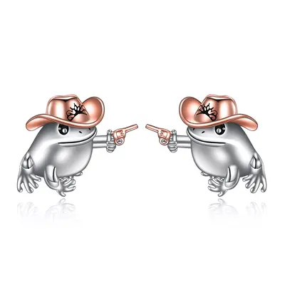 Sterling Silver Two-tone Frog Stud Earrings