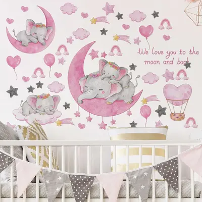 Cartoon Elephant Pattern Peel & Stick Wallpaper for Bedroom, Decorative Self-adhesive Moon & Stars Decor Decal, Wall Sticker ...
