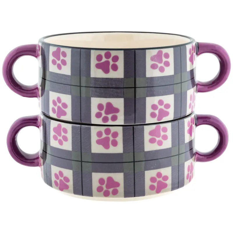 Double Handle Soup Cups - Set of 2 - Black & White Cats