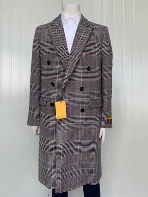 Mens Full Length Wool and Cashmere Overcoat - Winter Topcoats - Check Coat