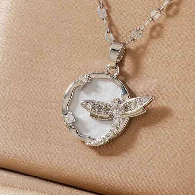 Brass Crystal Rhinestone Dragonfly Ring Pendant Necklaces