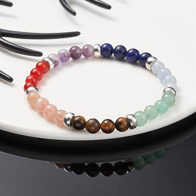 Natural Mixed Gemstone Round Beaded Stretch Bracelets
